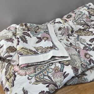Vtg Waverly Queen‎ Comforter Set Reversible Floral Damask Pink Sage Cottagecore